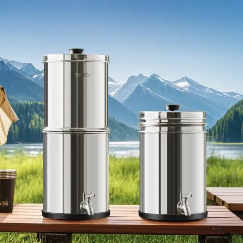 VEVOR Schwerkraft Wasserfiltersystem Edelstahl Arbeitsplattensystem 7 L + 8,5 L Wasserfiltrationssystem, reduziert Blei und bis zu 99 % Chlor, mit 2 Kohlefiltern & Zapfhahn, Camping Wohnmobil Zuhause – Bild 7