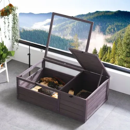 VEVOR Schildkrötenhabitat, Schildkrötenhaus aus Holz für drinnen und draußen, Schildkrötengehege mit verstellbarer Lampenfassung, 2-Zimmer-Reptiliengehege, Kleintierkäfig für Geckos, Eidechsen, Schlangen, 96,5 x 61 x 33 cm – Bild 7