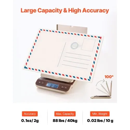 VEVOR Digitale Paketwaage, 2g Genauigkeit, 40kg Postwaage mit Hold-/Tara-/Auto-Off-Funktion, Flip-Halter-Design & einfacher Kalibrierung, Briefwaage Plattformwaage, Batterie im Lieferumfang enthalten VEVOR Digitale Paketwaage, 2g Genauigkeit, 40kg Postwaage mit Hold-/Tara-/Auto-Off-Funktion, Flip-Halter-Design & einfacher Kalibrierung, Briefwaage Plattformwaage, Batterie im Lieferumfang enthalten