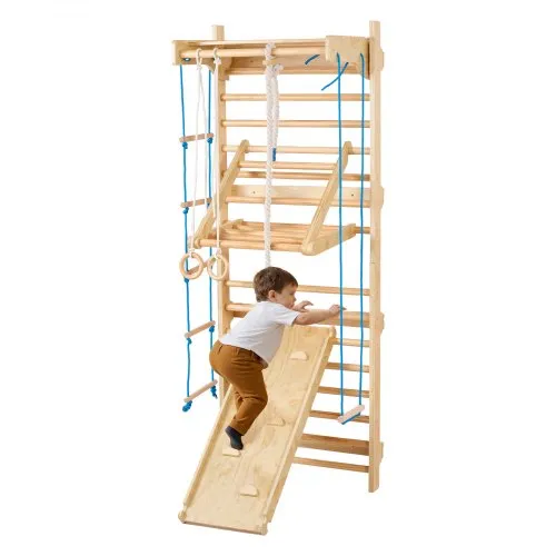 VEVOR schwedisches Leiterwand, 8 in 1 15-stufiges Indoor-Klettergerüst, 100 kg belastbares Wand-Stangen-Kletterspielset mit Wandleiter Rutschbrett Klimmzugstange Turnringen Schaukelsitz Strickleiter VEVOR schwedisches Leiterwand, 8 in 1 15-stufiges Indoor-Klettergerüst, 100 kg belastbares Wand-Stangen-Kletterspielset mit Wandleiter Rutschbrett Klimmzugstange Turnringen Schaukelsitz Strickleiter