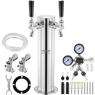 VEVOR Kegerator-Turm-Kit, Bier-Umrüstsatz mit zwei Zapfhähnen, Bier-Turmspender aus Edelstahl mit Doppelmessgerät W21.8-Regler und A-System-Fasskupplung, Bier-Tropfschale für Partys zu Hause VEVOR Kegerator-Turm-Kit, Bier-Umrüstsatz mit zwei Zapfhähnen, Bier-Turmspender aus Edelstahl mit Doppelmessgerät W21.8-Regler und A-System-Fasskupplung, Bier-Tropfschale für Partys zu Hause