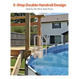 VEVOR Sicherheitsleiter, 3-stufige Treppe mit Doppelhandlauf und rutschfesten Hochleistungsstufen, max. Tragkraft 180 kg, für 91,4–121,9 cm große Einbau- & Aufstellpools mit jeder Terrassenoberfläche VEVOR Sicherheitsleiter, 3-stufige Treppe mit Doppelhandlauf und rutschfesten Hochleistungsstufen, max. Tragkraft 180 kg, für 91,4–121,9 cm große Einbau- & Aufstellpools mit jeder Terrassenoberfläche