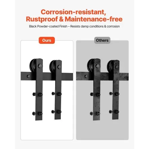 VEVOR Schiebetürsystem 3 m, Schiebetür Beschlag Tragkraft 150 kg, kompatibel mit einer maximalen Breite von 1524 mm und einer Dicke von 34,92 mm bis 44,45 mm, I-förmige Rolle, Schwarz – Bild 2
