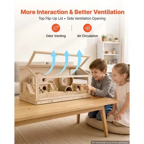 VEVOR Hamsterkäfig Nagerkäfig Nagarium Hamstergehege Holz 1000x520x505 mm, 270°-Sichtfenster Nagersicherer mit Deckel Belüftung für Goldhamster Zwerghamster Meerschweinchen Rennmäuse – Bild 4