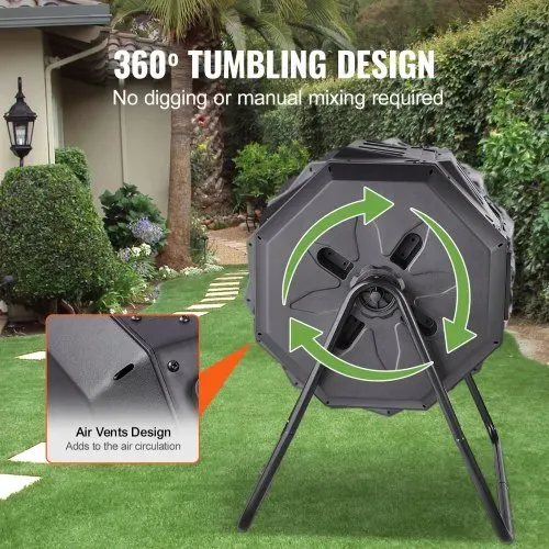 VEVOR Tumbling-Komposterbin Komposter Tumbler 162,7 L, Trommelkomposter Drehbar Doppelraum Tumbling Komposter 735 x 625 x 955 mm, 50 kg Belastbarer Garten Kompostbehälter inkl. Handschuhe – Bild 4