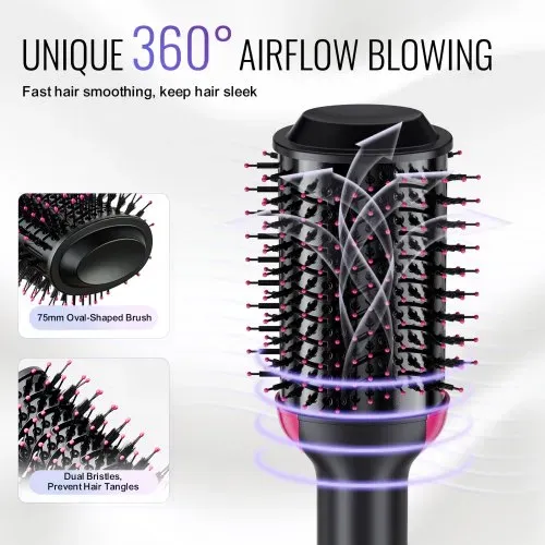 VEVOR Warmluftbürste Set, 4-in-1 Airstyler, Hairstyler mit 75 mm ovalem Zylinder mit Keramikbeschichtung und 3 Heizstufen, professionelle Heißluft-Stylingbürste zum Glätten, Trocknen und Locken – Bild 3