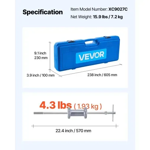 VEVOR Gleithammer Abzieher Set 15-tlg. für Vorder- und Hinterradnabenlager, Achslager Abzieher Werkzeugsatz mit Tragebox 9 in 1 Flansch-Hinterachsen und Vorderradnaben mühelos zu lösen – Bild 6