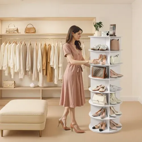 VEVOR Schuhregal Schuhschrank für 28 Paar Schuhe (7-stöckig) 360° drehbar, platzsparende Schuhaufbewahrung, Schuhablage für Schlafzimmer Wohnzimmer Eingangsbereich, Weiß 598 x 598 x 1620 mm – Bild 7