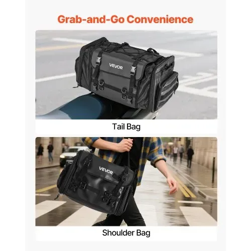 VEVOR Motorrad Hecktasche Rücksitztasche (40-60 L) mit wasserfester Regenabdeckung, Motorrad-Gepäckaufbewahrung, Gepäckträgertasche mit Schultergurt & elastischer Kordel, Motorradgepäck Schwarz – Bild 5