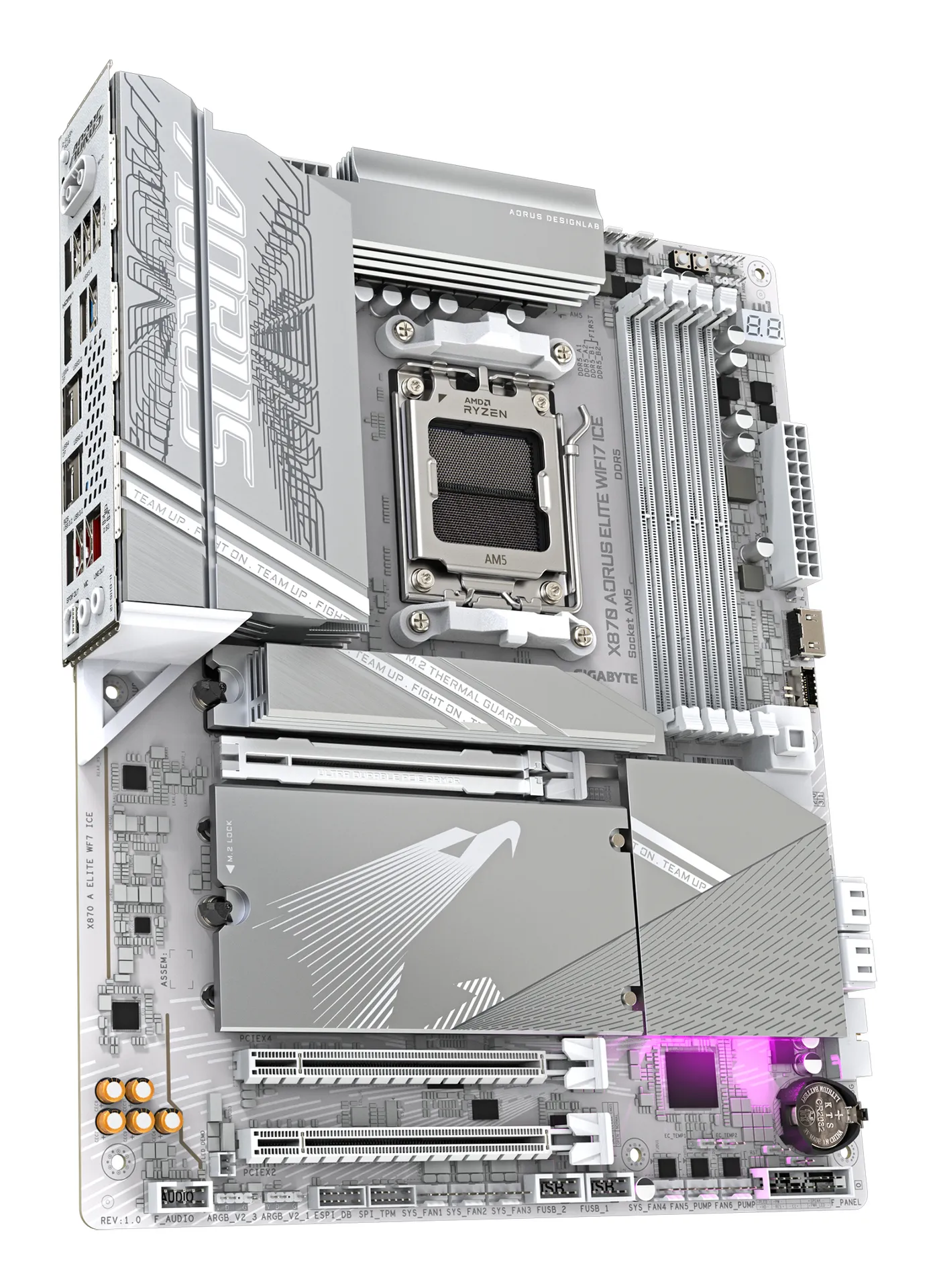 GIGABYTE X870 AORUS ELITE WIFI7 ICE Mainboard - Unterstützt AMD Ryzen 9000 CPUs, 16+2+2 Phasen Digitales VRM, bis zu 8200MHz DDR5 (OC), 3xPCIe 5.0 + 1xPCIe 4.0, Wi-Fi 7, 2.5GbE LAN, USB 4 – Bild 3