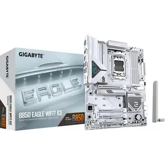 GIGABYTE B850 EAGLE WIFI7 ICE Mainboard – AMD Ryzen 9000 Serie Prozessoren, digitales 8+2+2 Phasen VRM, bis zu 8200 MHz DDR5 (O.C.), 1x PCIe 5.0 + 2x PCIe 4.0 M.2, Wi-Fi 7, 2.5 GbE LAN, USB 3.2 Gen 2 GIGABYTE B850 EAGLE WIFI7 ICE Mainboard – AMD Ryzen 9000 Serie Prozessoren, digitales 8+2+2 Phasen VRM, bis zu 8200 MHz DDR5 (O.C.), 1x PCIe 5.0 + 2x PCIe 4.0 M.2, Wi-Fi 7, 2.5 GbE LAN, USB 3.2 Gen 2