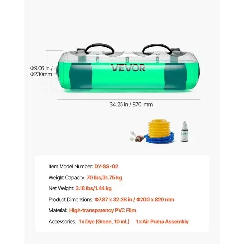 VEVOR Wassergewichte Aquabag Trainings-Powerbags, 31,75 kg verstellbares tragbare Fitnessgeräte für Stabilität und Ganzkörpertraining, für Gleichgewichtstraining, Fitnessstudio-Übungen, klar – Bild 6