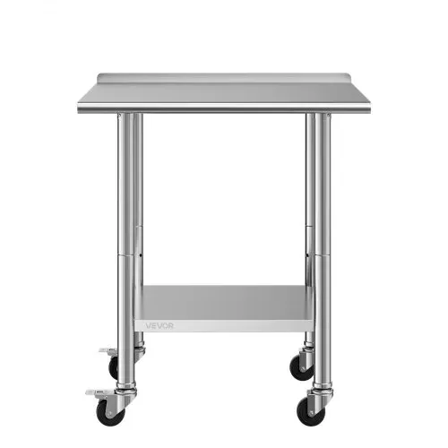 VEVOR Edelstahltisch Gastro 762 x 610 x 894 mm, Verstellbarer Edelstahltisch mit Rollen, Aufkantung (30 mm), Arbeitstisch mit Grundboden für Restaurant Obere Ablage (204 kg) Untere Ablage (168 kg) – Bild 8