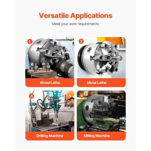 VEVOR 6-Backen-Drehfutter, 160 mm, selbstzentrierendes Spannfutter mit D1-4 Cam Lock-Trägerplatte, 3-145 mm Spannbereich mit T-Schlüsselschrauben, HT300-Material, für Holz-Metall-Drehmaschinen – Bild 5
