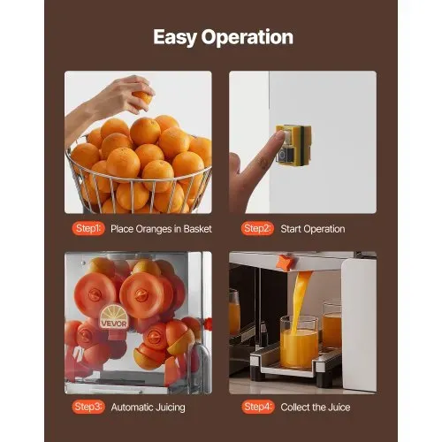 VEVOR Gewerbliche Orangenpresse Edelstahl Zitruspresse 120 W PC-Abdeckung, Saftpresse für bis zu 20 Orangen pro Minute, Entsafter für Zitronen Zitrusfrüchte Granatäpfel mit 2 Schalenbehältern – Bild 5