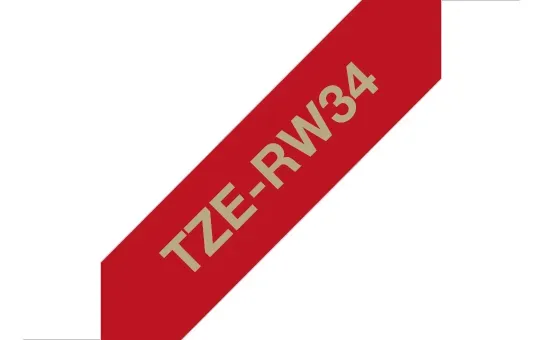 Brother TZE-RW34 Etiketten erstellendes Band Gold auf Rot Brother TZE-RW34 Etiketten erstellendes Band Gold auf Rot