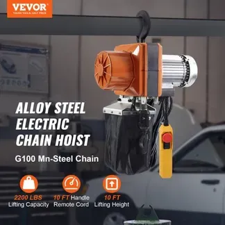 VEVOR Elektrischer Kettenzug, 2200 lbs Tragkraft, 10 ft Hubhöhe, 10,5 ft/min Geschwindigkeit, 230 V, einphasiger Brückenkran mit G100-Kette, 10 ft Kabelfernbedienung für Garage, Geschäft, Hotel, Zuhause VEVOR Elektrischer Kettenzug, 2200 lbs Tragkraft, 10 ft Hubhöhe, 10,5 ft/min Geschwindigkeit, 230 V, einphasiger Brückenkran mit G100-Kette, 10 ft Kabelfernbedienung für Garage, Geschäft, Hotel, Zuhause