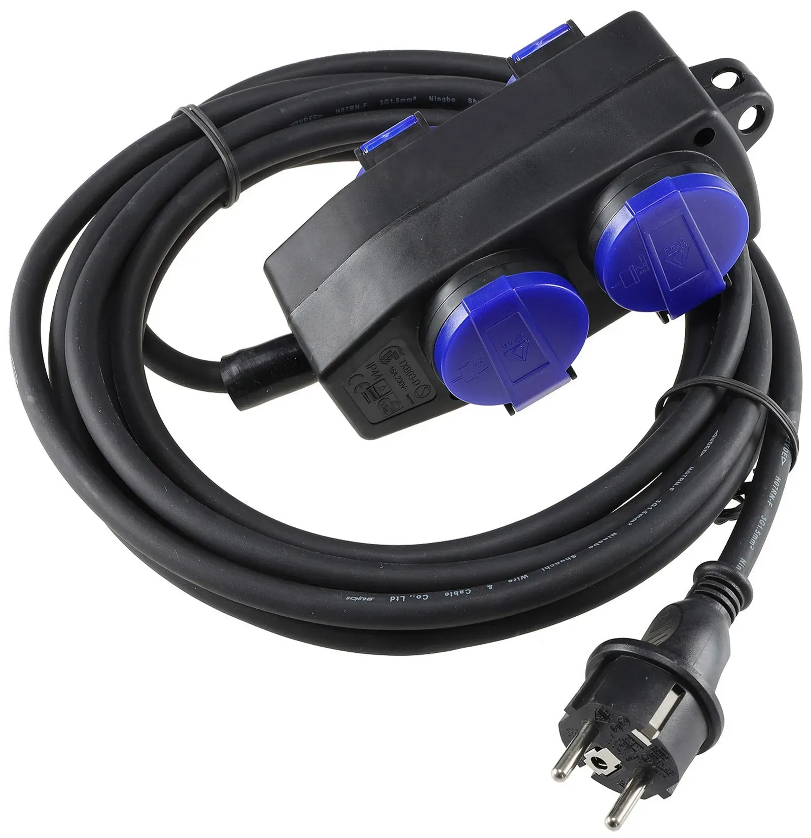 Werkstatt-Steckdose, 4-fach, 5m Kabel IP44, mit Aufhänger, H07RN-F 3G1,5mm² Werkstatt-Steckdose, 4-fach, 5m Kabel IP44, mit Aufhänger, H07RN-F 3G1,5mm²