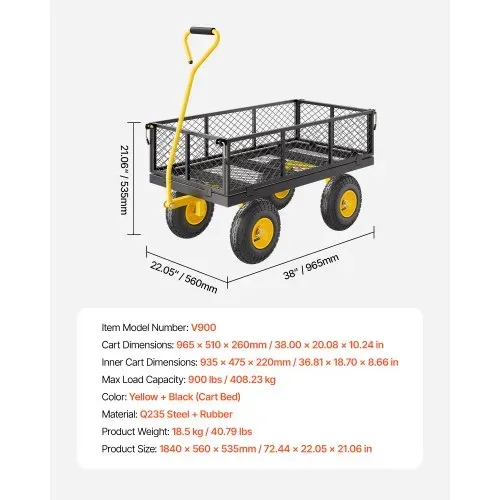 VEVOR Bollerwagen 965x560x535 mm, Gartenwagen, Transportwagen auf Rädern, Gerätewagen mit Reifen und abnehmbaren Seitenteilen aus Netzgewebe (umbaubar in Pritsche) und um 180° drehbarem Griff – Bild 6