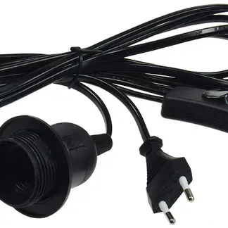 Netzkabel mit Schalter und E27 Fassung 1,4m + 2m lang, schwarz Netzkabel mit Schalter und E27 Fassung 1,4m + 2m lang, schwarz