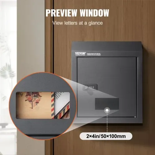 VEVOR Einbau-Türbriefkasten, 305 x 155 x 360 mm, Briefkasten für die Türdurchführung, 43 mm, robuster Stahl, Zahlencode-Schloss für Briefe, Schlüssel, Zuhause, Büro, Dunkelgrau – Bild 5