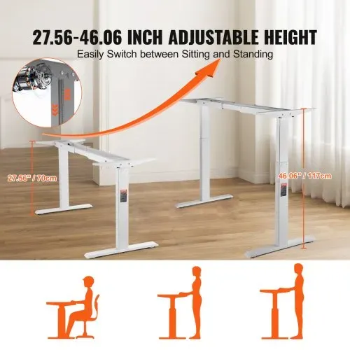 VEVOR Schreibtisch Gestell mit Doppelmotor, einstellbare Höhe 70-117 cm und Länge 110-178 cm, elektrisch verstellbares Tischgestell, ergonomische DIY-Arbeitsplatzbasis (nur weißer Rahmen) – Bild 3