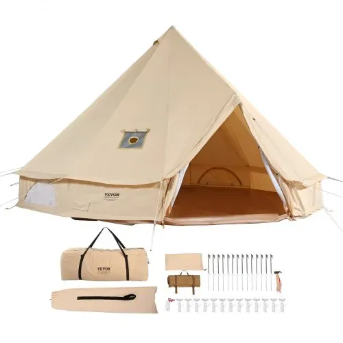 VEVOR Glockenzelt 6 x 3,5 m Jurten Zelt TC-Baumwolle und robusten Eisenstangen mit einer PVC-Bodenplane Campingzelt 10 Personen Familienzelt 12 Fenster Gruppenzelt für Outdoor-Abenteuer – Bild 8