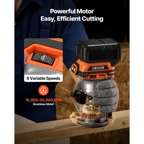 VEVOR Akku-Kantenfräse, Bürstenloser Motor, Kompakte Oberfräse mit Variabler Drehzahl & Fester Basis, 6,35 mm Spannzange, Einhandfräse
für die Holzbearbeitung, 18V, Li-Ion (Lieferung ohne Akku) VEVOR Akku-Kantenfräse, Bürstenloser Motor, Kompakte Oberfräse mit Variabler Drehzahl & Fester Basis, 6,35 mm Spannzange, Einhandfräse
für die Holzbearbeitung, 18V, Li-Ion (Lieferung ohne Akku)