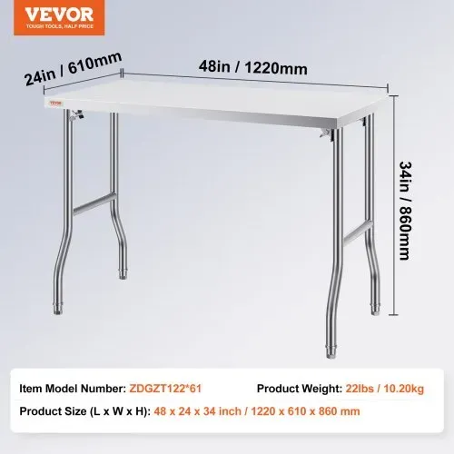 VEVOR Arbeitstisch Küche, 1220 x 610 x 850 mm Arbeitstisch Gastro Edelstahl Zubereitungstisch Gewerbe Küchentisch, Küchen-Esstisch Küchenarbeitsbank Zubereitungstisch Gastrotisch Metzgertisch Küche – Bild 6