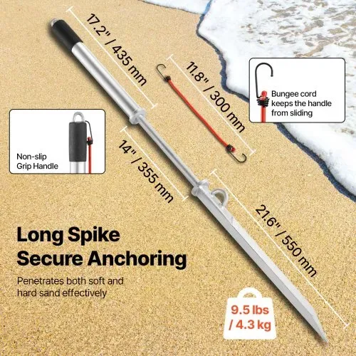 VEVOR Sand Bootsanker mit Spike Gleitanker, verzinkter Kohlenstoffstahl Bootsanker, Flachwasser-Strandanker, zur Sicherung von Jetskis, PWCs, Pontonkajaks an Stränden und Sandbänken – Bild 3