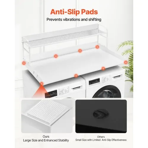 VEVOR Arbeitsplatte für Waschmaschine und Trockner mit 2-stufigem Regal (1370 x 700 x 419 mm) Trommelregal mit Anti-Rutsch-Pads, wasserabweisende Wäscheauflage für Aufbewahrung weiß – Bild 4