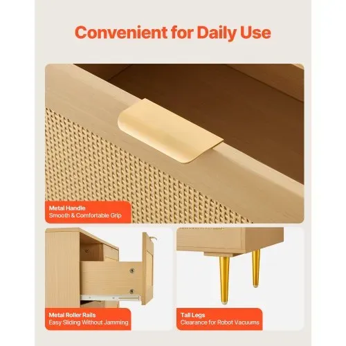 VEVOR Rattankommode Aufbewahrungsschrank mit 6 Schubladen & Metallgriffen und -beinen, moderner Rattanschrank für Schlafzimmer Wohnzimmer Flur (120 x 39,5 x 85,4 cm) Kleidungsschrank – Bild 5