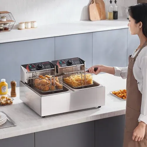 VEVOR Kommerzielle elektrische Fritteuse, 24 L große elektrische Fritteuse für die Arbeitsplatte mit herausnehmbarem Doppelkorb, 5000 W Doppelfritteuse aus Edelstahl für Küche, Restaurant – Bild 7