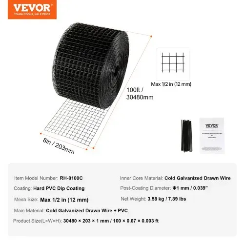VEVOR Vogelschutz für Solarmodule, 20,3 x 30,5 m, Taubenabwehr Solaranlagengitter mit 50 Reifendrähten, Solarmodul-Schutz mit rostfreier PVC-Beschichtung, 12 mm Drahtrollengeflecht – Bild 6