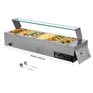 VEVOR kommerzieller Speisenwärmer (6 x 1/3 Größe Behälter), 1,5 kW elektrischer Wärmebehälter aus Edelstahl mit Glasabdeckung & Suppenkelle, Chafing Dishes für Catering Restaurant Party VEVOR kommerzieller Speisenwärmer (6 x 1/3 Größe Behälter), 1,5 kW elektrischer Wärmebehälter aus Edelstahl mit Glasabdeckung & Suppenkelle, Chafing Dishes für Catering Restaurant Party