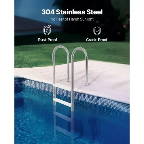 VEVOR Schwimmbadleiter, 4-stufige Treppe mit Doppelhandlauf, Pool Einstieg aus Edelstahl, 120 kg Tragfähigkeit, für 137 cm Einbaupools mit montiertem Deckbrett im Innen- und Außenbereich – Bild 2