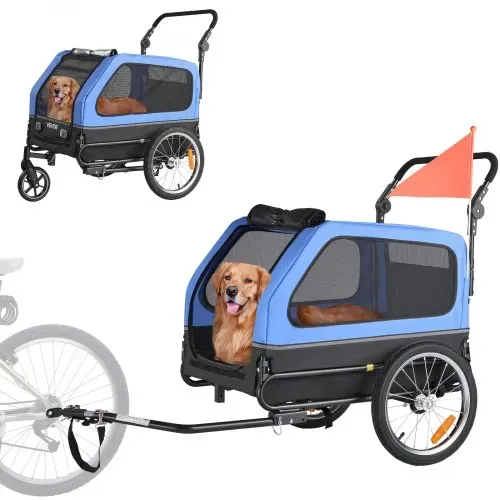 VEVOR Hundeanhänger, bis zu 40 kg, 2-in-1-Fahrradanhänger für kleine und große Hunde, klappbarer Rahmen mit Rädern, universelle Fahrradkupplung, inkl. Flagge, interne Leine, 1380x755x800 mm – Bild 8