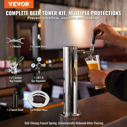 VEVOR Kegerator-Bierturm-Kit, Einzelzapfhahn-Bierumrüstsatz, Edelstahl-Fass-Bierturm-Zapfanlage mit Doppelmessgerät W21.8-Regler und S-System-Fasskupplung für Partys zu Hause VEVOR Kegerator-Bierturm-Kit, Einzelzapfhahn-Bierumrüstsatz, Edelstahl-Fass-Bierturm-Zapfanlage mit Doppelmessgerät W21.8-Regler und S-System-Fasskupplung für Partys zu Hause