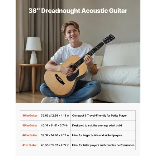 VEVOR Dreadnought Akustik Gitarre 36 in / 914,4 mm Anfängerpaket mit Gigbag Natur – Bild 2