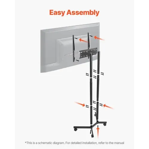 VEVOR rollbarer TV-Ständer Standfuß Fernsehstand für 812,8-1651 mm flach & Curved-TVs, höhenverstellbarer TV Bodenständer bis zu 40 kg (Max. VESA 400 x 400 mm) für Wohnzimmer Schlafzimmer – Bild 5