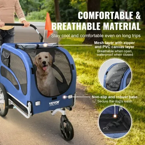 VEVOR Hundeanhänger 45 kg 2in1 Fahrradanhänger Kohlenstoffstahl + 600D Oxford-Gewebe + PP faltbar 1440 x 725 x 845 mm als Anhänger 1320 x 725 x 920 mm als Kinderwagen Hundebuggy Jogger Anhänger Blau – Bild 3