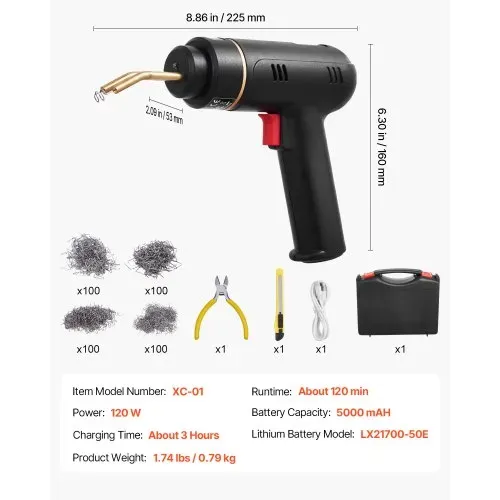 VEVOR Kunststoff Schweißgerät, 120 W Schweißpistole mit 400 Stk. 4 Arten Heißklammern, Kunststoff Reparatur Set für Kunststoff-Autostoßstangen für Kajaks, Spielzeuge, Reparatur von Kunststoffrissen – Bild 6