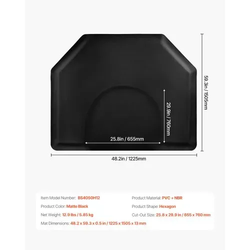VEVOR Salonmatte für Friseure, 1225x1505mm, sechseckige Anti-Ermüdungs-Bodenmatte, 13mm dicke Bodenmatte für Friseursalons, leicht zu reinigende PVC-Oberfläche & abgeschrägte Kanten zum Stolpern – Bild 6