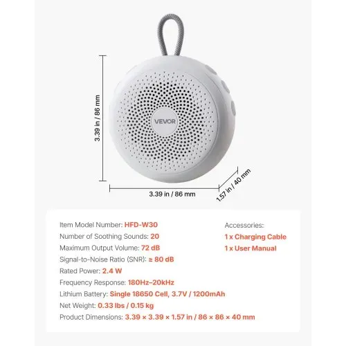 VEVOR Einschlafhilfe, White Noise Machine, 20 Musiktitel, 4-in-1-Soundmaschine mit weißem Rauschen, automatischem Abschalttimer, sanftem Ringlicht, Speicherfunktion & Kindersicherung, Rauschgerät – Bild 6