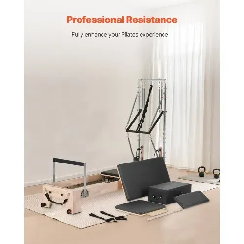 VEVOR Pilates Reformer Maschine aus Gummibaumholz für Fitnessstudio, Krafttrainingsgerät mit doppeltem Widerstand, Reformer-Box, Sprungbrett, für Fortgeschrittene & Anfänger, biz zu 181,44 kg – Bild 2