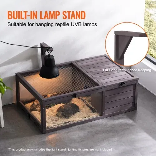 VEVOR Schildkrötenhabitat, Schildkrötenhaus aus Holz für drinnen und draußen, Schildkrötengehege mit hängendem Lichtständer, 2-Zimmer-Reptiliengehege, Kleintierkäfig für Geckos, Eidechsen, Schlangen, 96,5 x 61 x 33 cm – Bild 2