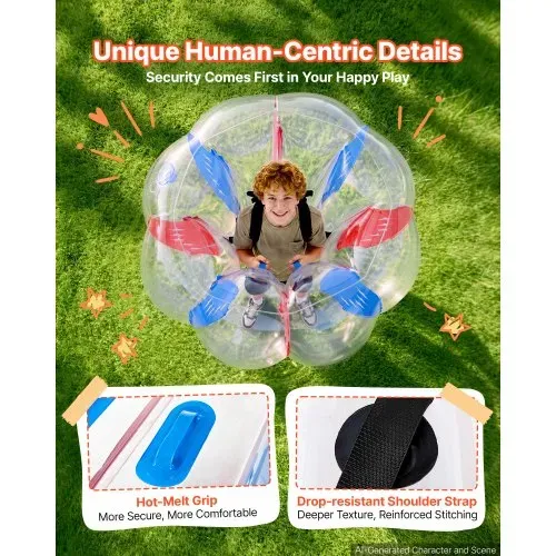 VEVOR 2 x Aufblasbare Bumper Sumo Bälle 1,2 m für Jugendliche Stoßball für Garten, Camping, Picknick & Rasen, 0,5 mm PVC, Heißverschweißte Griffe & Stabil Sitzende Schultergurte, mit Sternenmuster – Bild 3