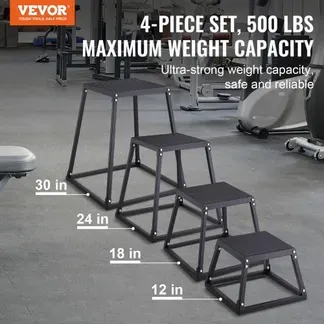VEVOR 4-teilige Plyometrische Sprungboxen, 305/458/609/762 mm Plyometric Box Schwarz, Rutschfestes Fitness-Übungs-Step-Up-Box-Set für Heim-Fitness-Training, Konditions-Krafttraining, Jump Training VEVOR 4-teilige Plyometrische Sprungboxen, 305/458/609/762 mm Plyometric Box Schwarz, Rutschfestes Fitness-Übungs-Step-Up-Box-Set für Heim-Fitness-Training, Konditions-Krafttraining, Jump Training