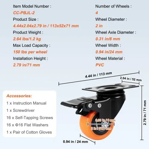 VEVOR Möbelrollen 4er-Set Lenkrollen PVC φ50,8mm Laufrollen 272kg Tragfähigkeit Transportrollen mit Doppelkugellagern Kastenrollen 360° Drehbar Schwerlastrollen für Häusern Büros Studios Fabriken – Bild 6