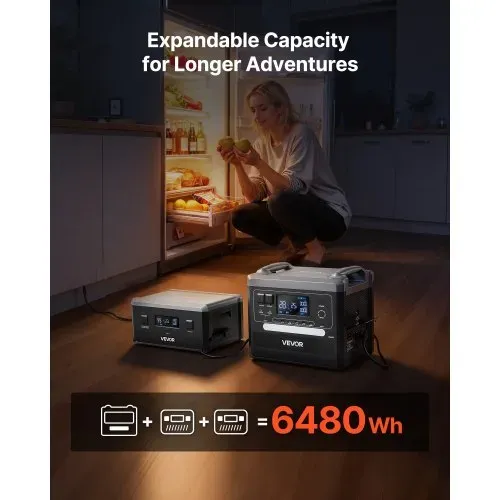 VEVOR Tragbare Powerstation, 2400W 2160Wh Solargenerator mit 10 Ausgängen und einstellbarer Eingangsleistung, erweiterbarer LiFePO4-Akku für Zuhause, Camping und Wohnmobil (Solarpanel NICHT enthalten) – Bild 2